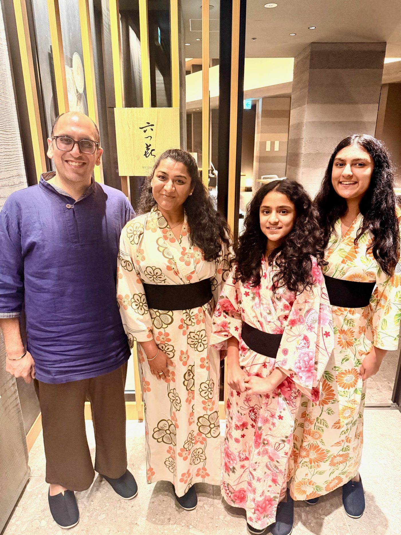 The family in yukata before dinner at their Hakone ryokan
